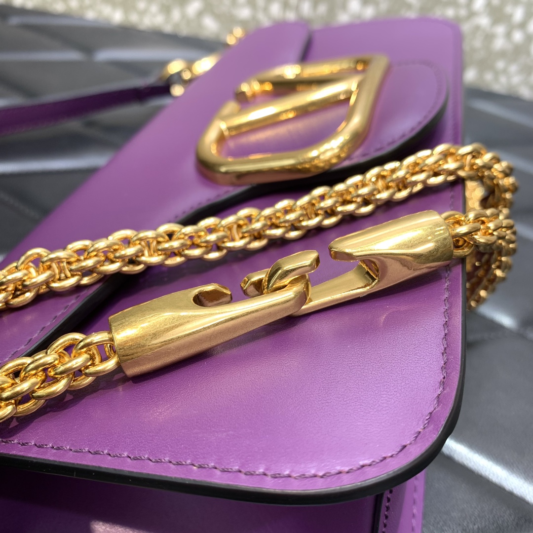 Valentino Garavani Loco Shoulder Bag in Purple Calfskin Leather